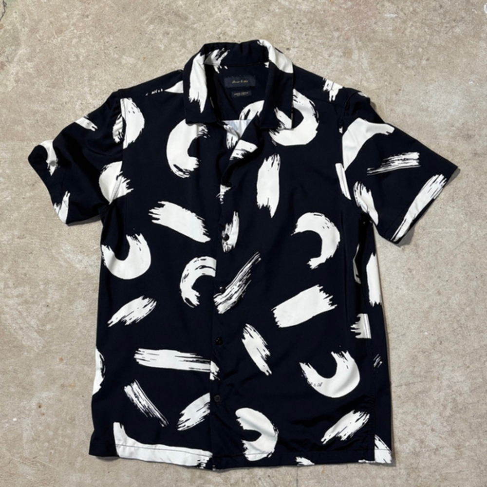 Porter & Ash Casual Button Down Shirt Men’s Small Black White Short Sleeve